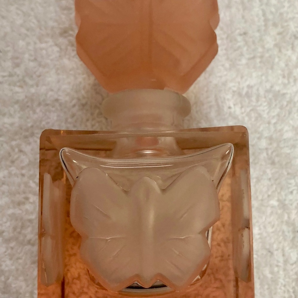 PINK CRYSTAL BOTTLE.  LOVELY BUTTERFLY ETCHING
